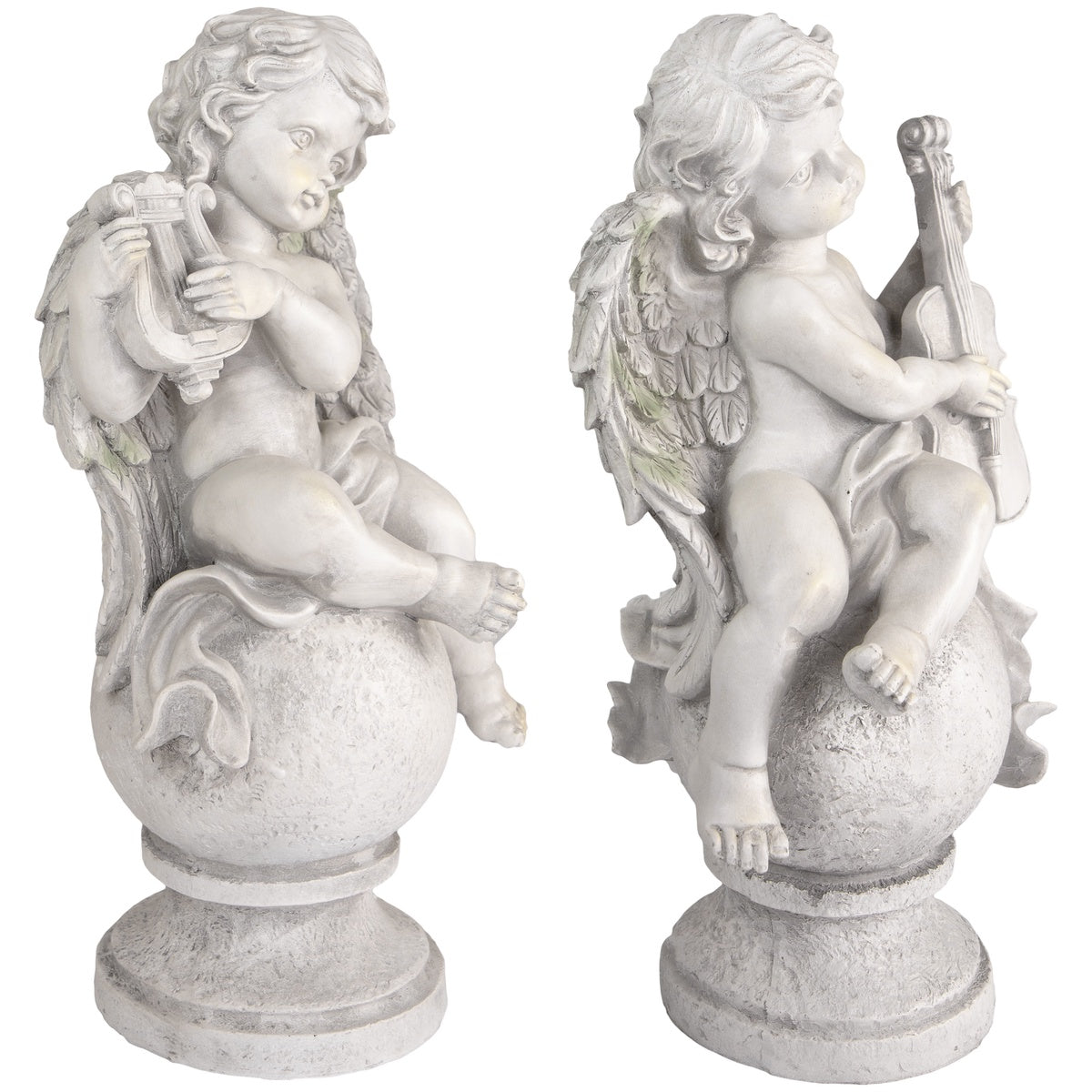  Northlight Set of 2 Cherub Angels With Violin and Harp on Finials Outdoor Garden Statues 15.25