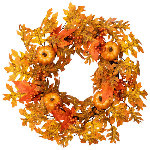 Autumn Leaves  Pumpkins and Berries Artificial Thanksgiving Wreath  22-Inch  Unlit