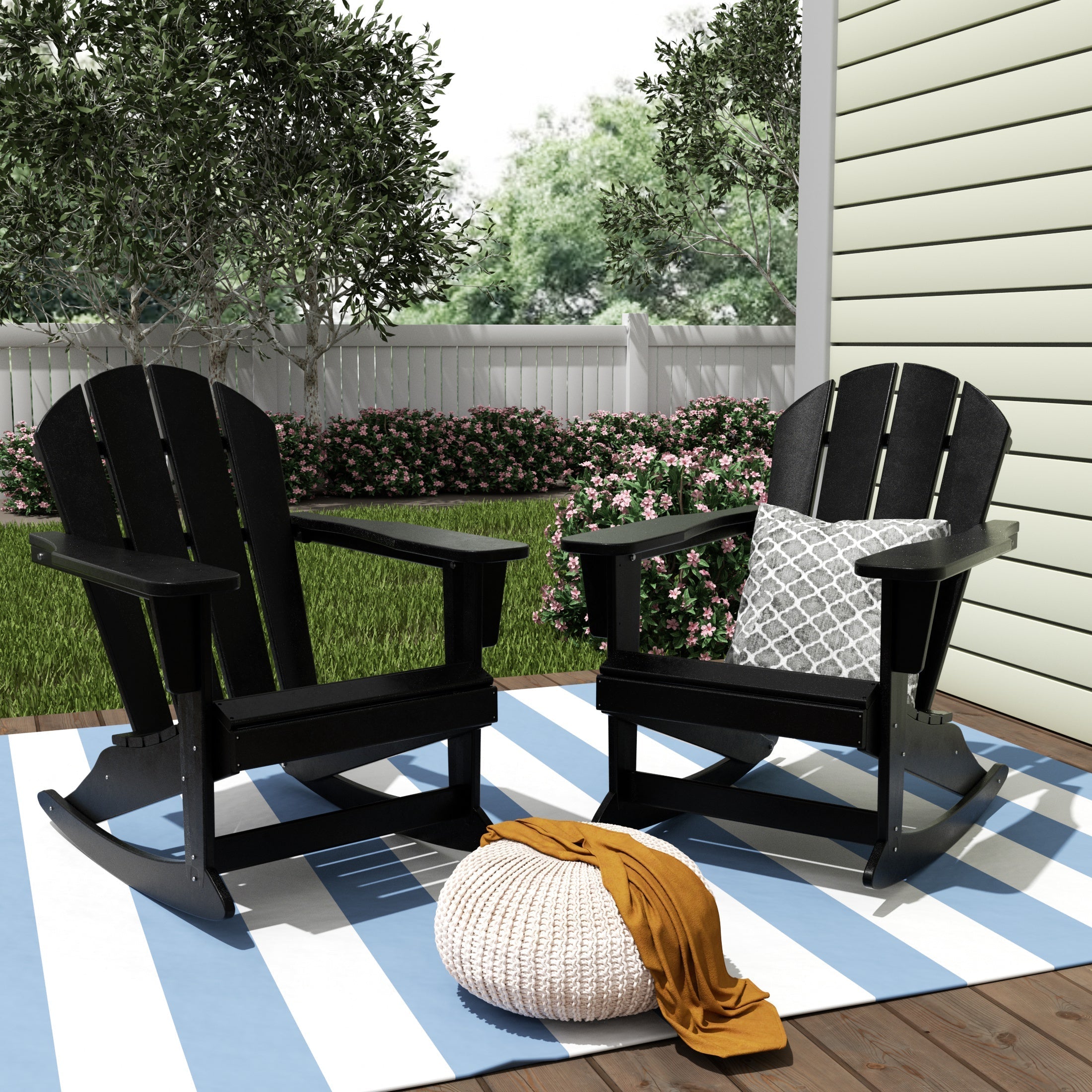  Westin Furniture Outdoor Patio Porch Rocking Adirondack Chair, Set of 2 - Black - Bonton