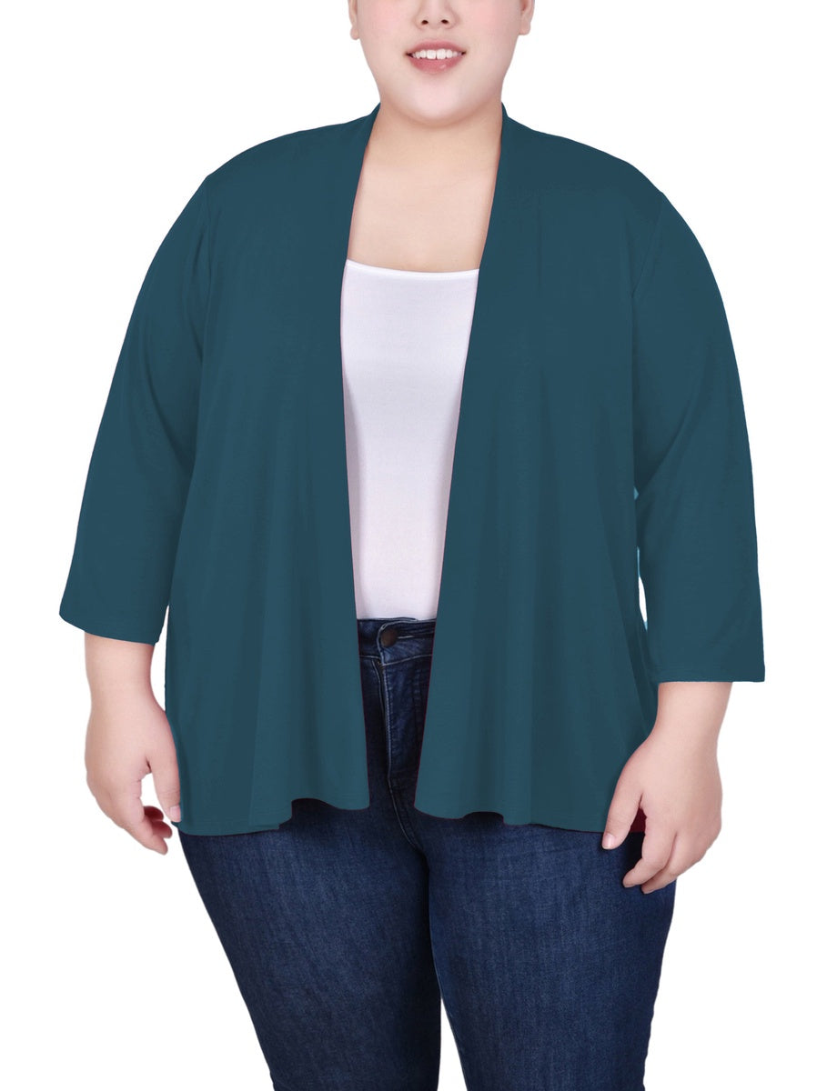  NY Collection Plus Size Solid 3/4 Sleeve Cardigan - Black - Bonton