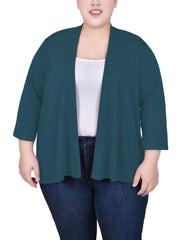 Plus Size Solid 3/4 Sleeve Cardigan