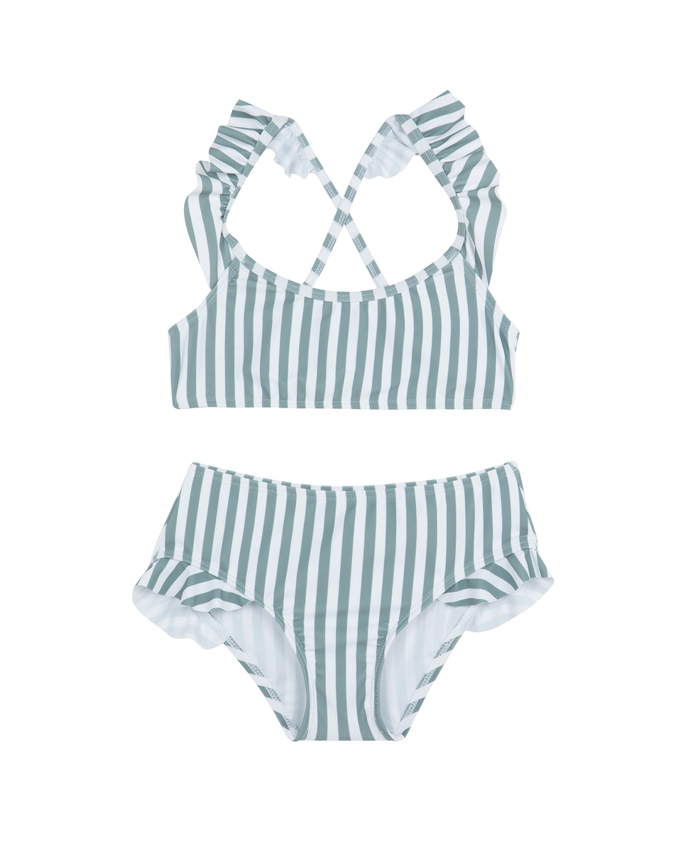  Gottex Kids Sweet Stripe Scoop Neck Ruffle Swim Set - White-Green - Bonton