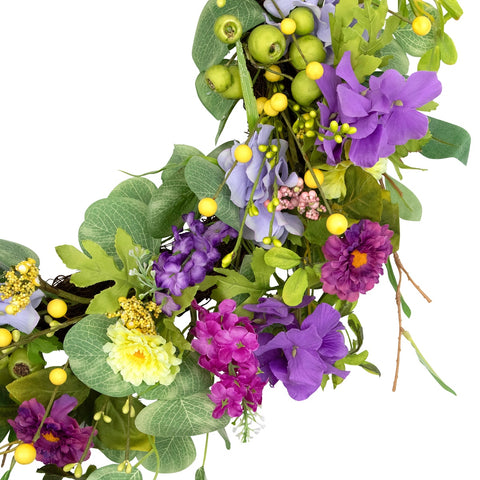 Eucalyptus and Hydrangea Floral Spring Wreath - 23" - Purple and Yellow