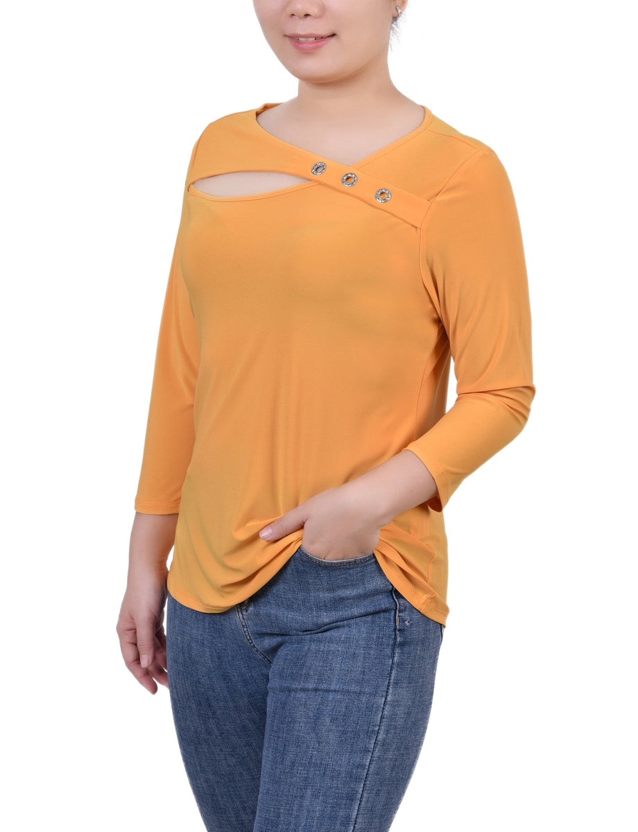  NY Collection 3/4 Sleeve Cutout Top - Navy - Bonton