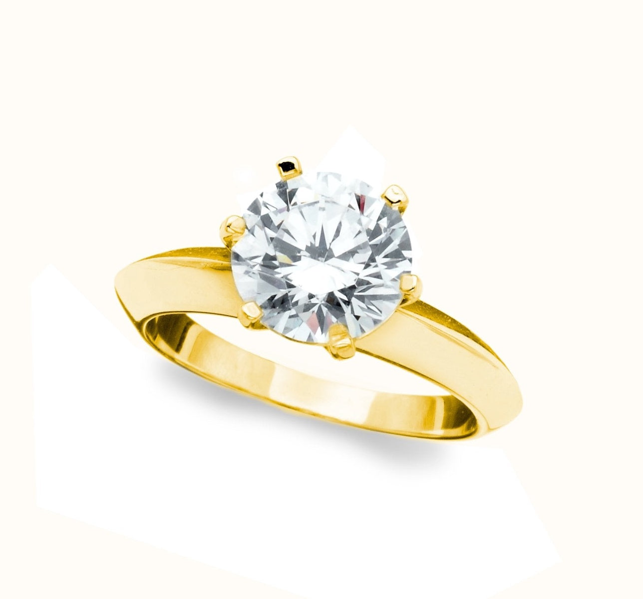  CRISLU Classic Brilliant Solitaire Ring Finished in 18kt Yellow Gold - XX - Bonton