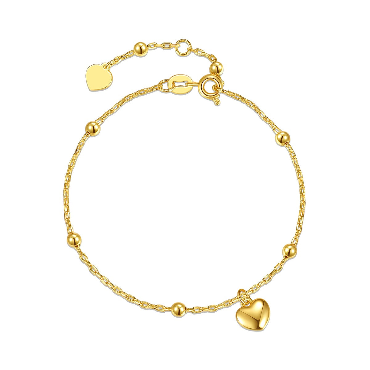  GigiGirl Kids/Teens 14k Gold Plated Heart Charm Station Bead Bracelet - Gold - Bonton