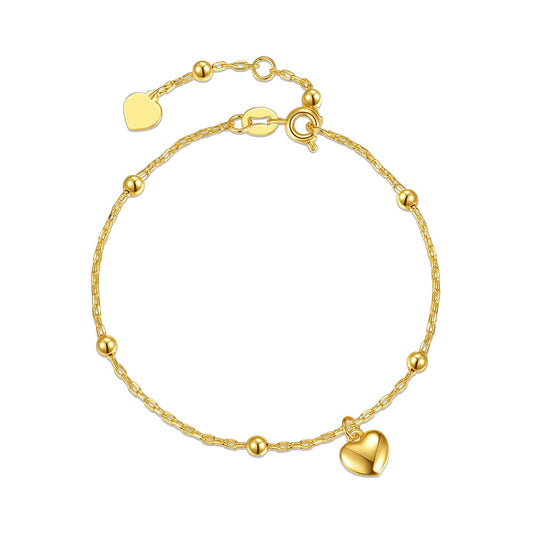 Kids/Teens 14k Gold Plated Heart Charm Station Bead Bracelet