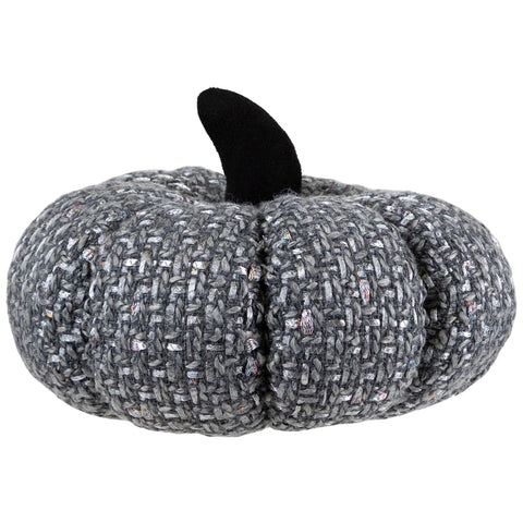 Knitted Fall Harvest Pumpkin - 7.5" - Gray and Black