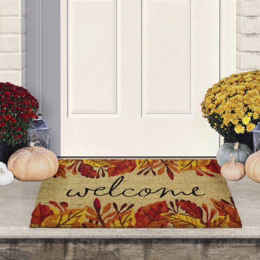 Leafy Fall Harvest Rectangular "Welcome" Doormat 18" X 30"