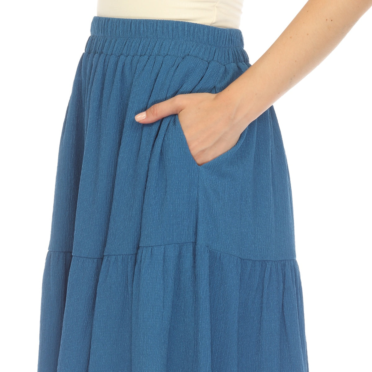  White Mark Women's Pleated Tiered Maxi Skirt - M - Bonton