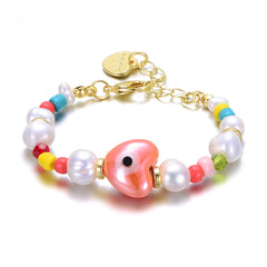 Kids 14k Gold Plated Multi-Color Beads Bracelet With Freshwater Pearls