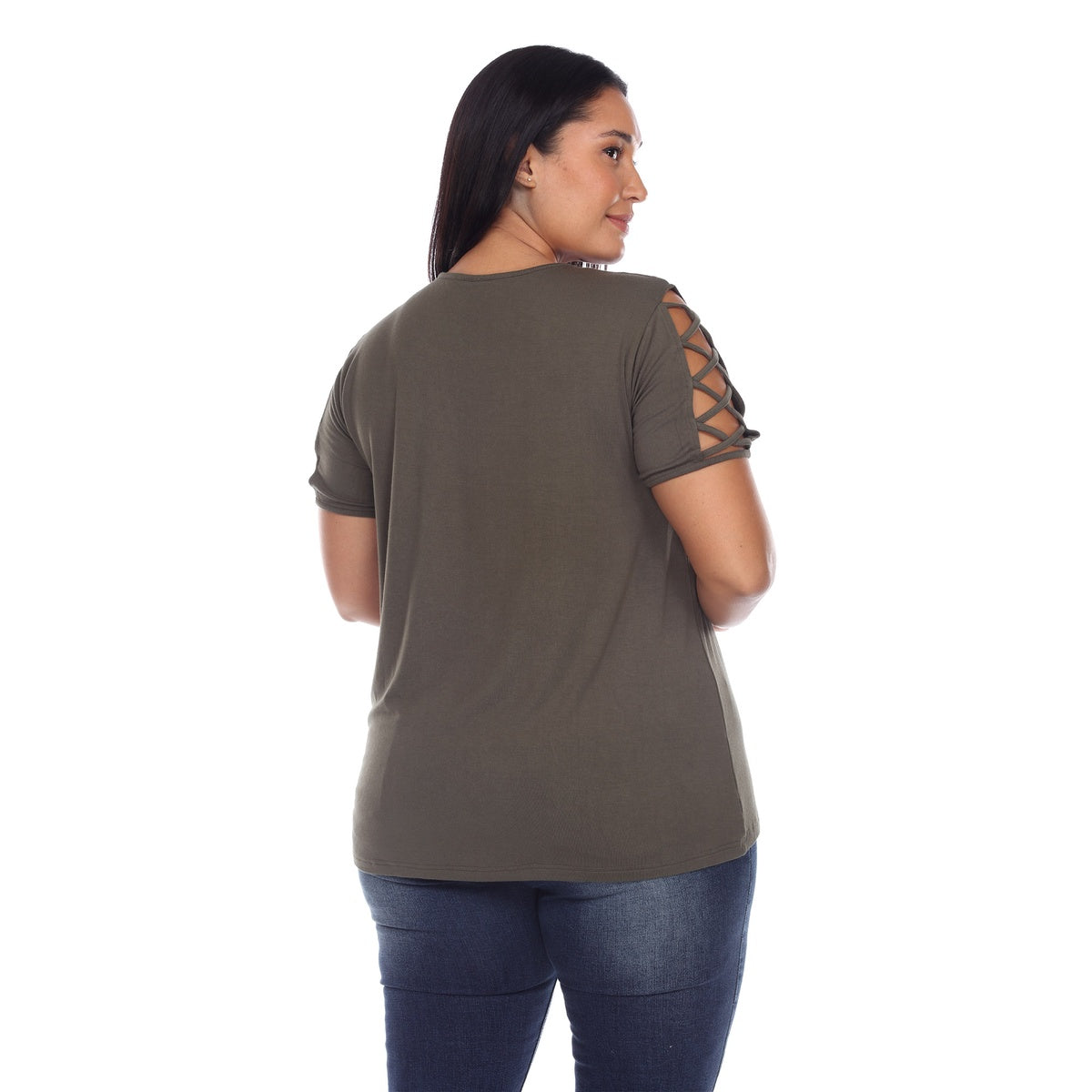  White Mark Plus Size Keyhole Neck Cutout Short Sleeve Top - 1X - Bonton