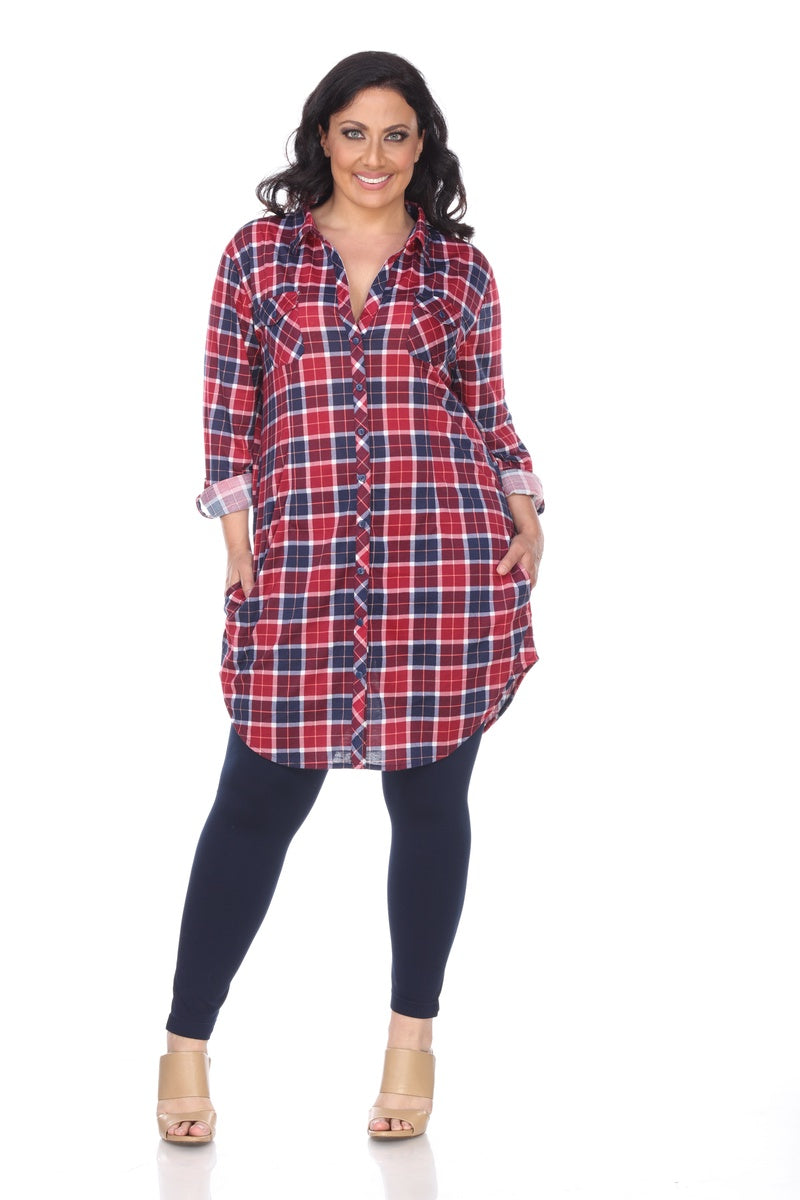  White Mark Plus Piper Stretchy Plaid Tunic - 2X - Bonton