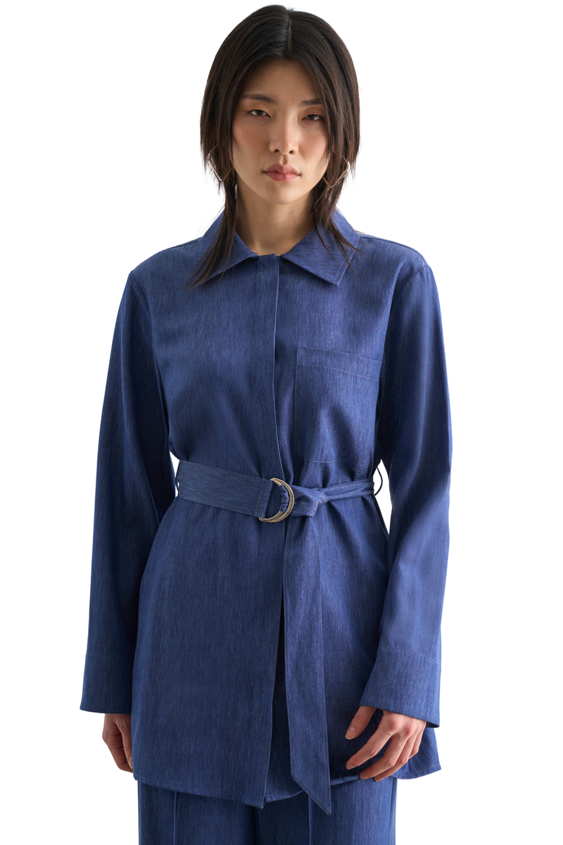  Mizalle Denim Belted Tunic - Tunic - Indigo - Bonton