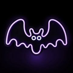 LED Lighted Neon Style Bat Halloween Window Silhouette - 15" - Purple