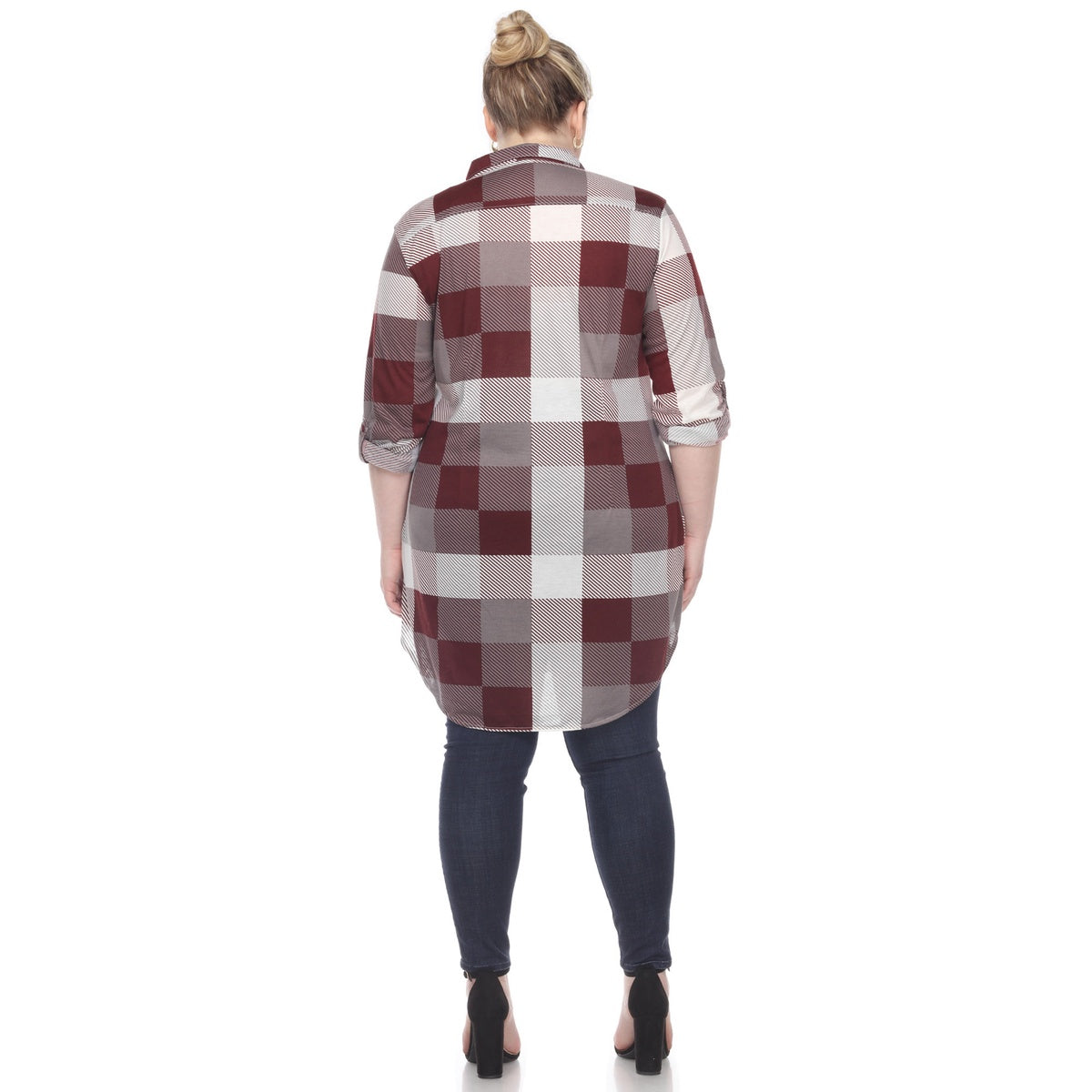  White Mark Plus Size Plaid Button Down Tunic Shirt - 1X - Bonton