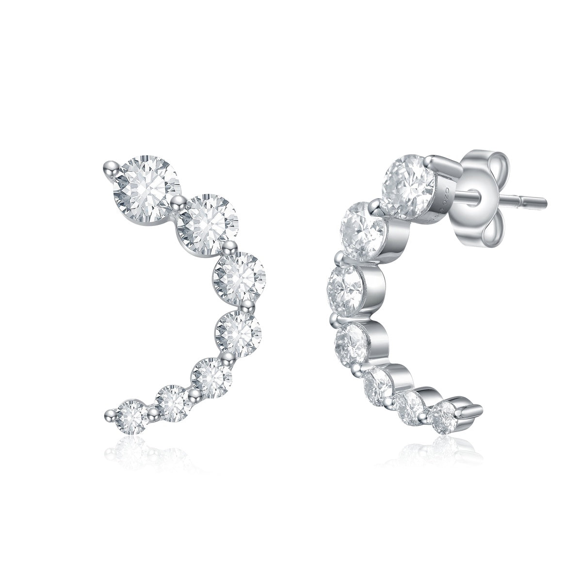  Stella Valentino Stella Vallentino Sterling Silver White Gold Plated With 0.96ct Lab Created Moissanite Open Cuff Half-Hoop Earrings - Default Title - Bonton