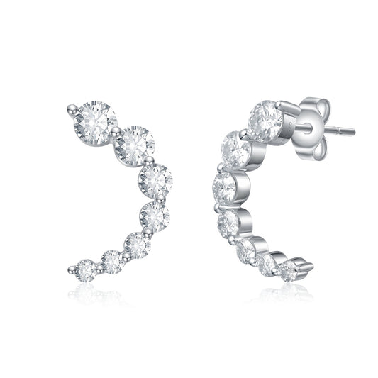 Stella Vallentino Sterling Silver White Gold Plated With 0.96ct Lab Created Moissanite Open Cuff Half-Hoop Earrings