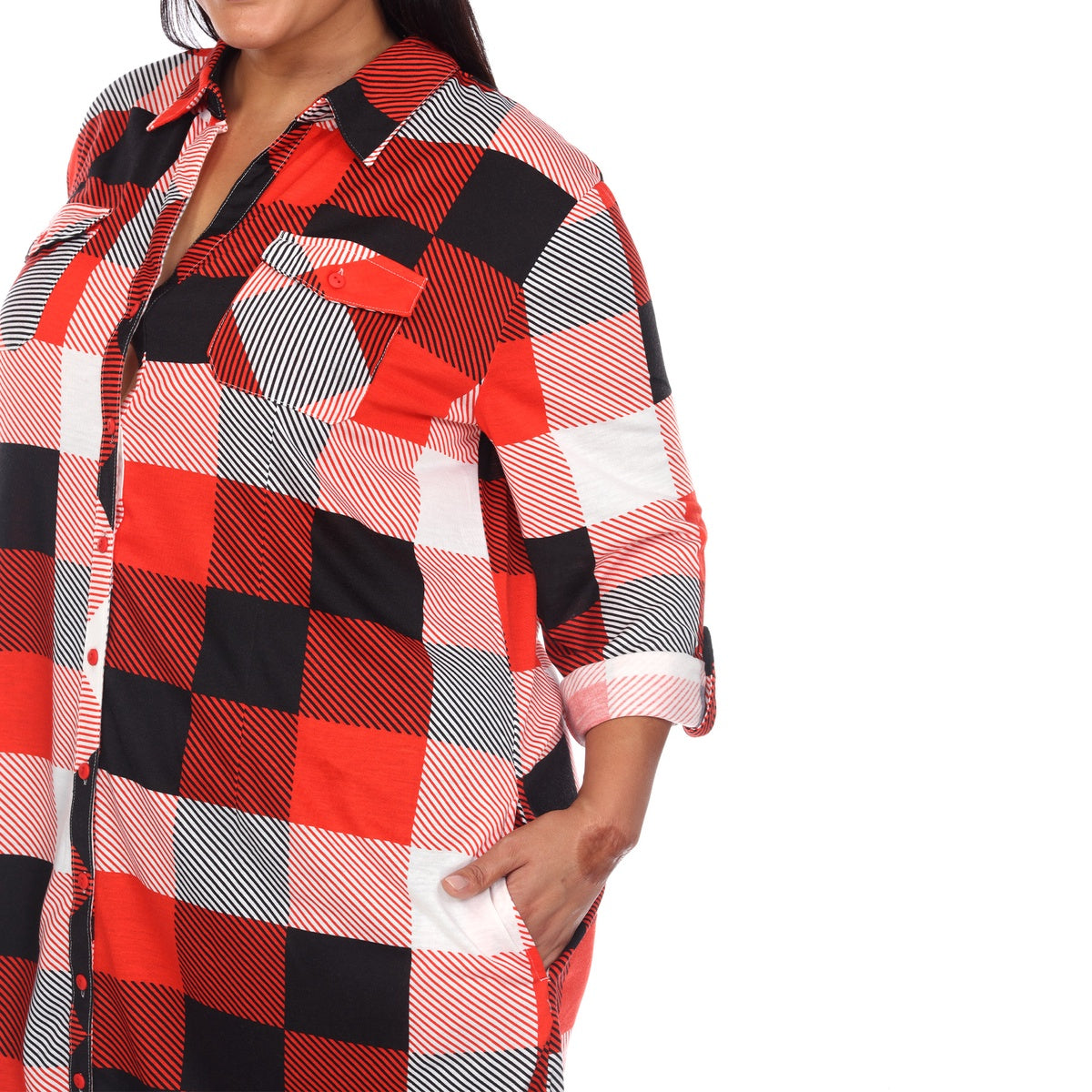  White Mark Plus Size Plaid Button Down Tunic Shirt - 1X - Bonton