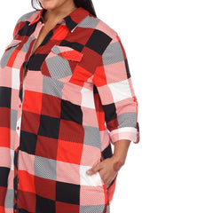 Plus Size Plaid Button Down Tunic Shirt