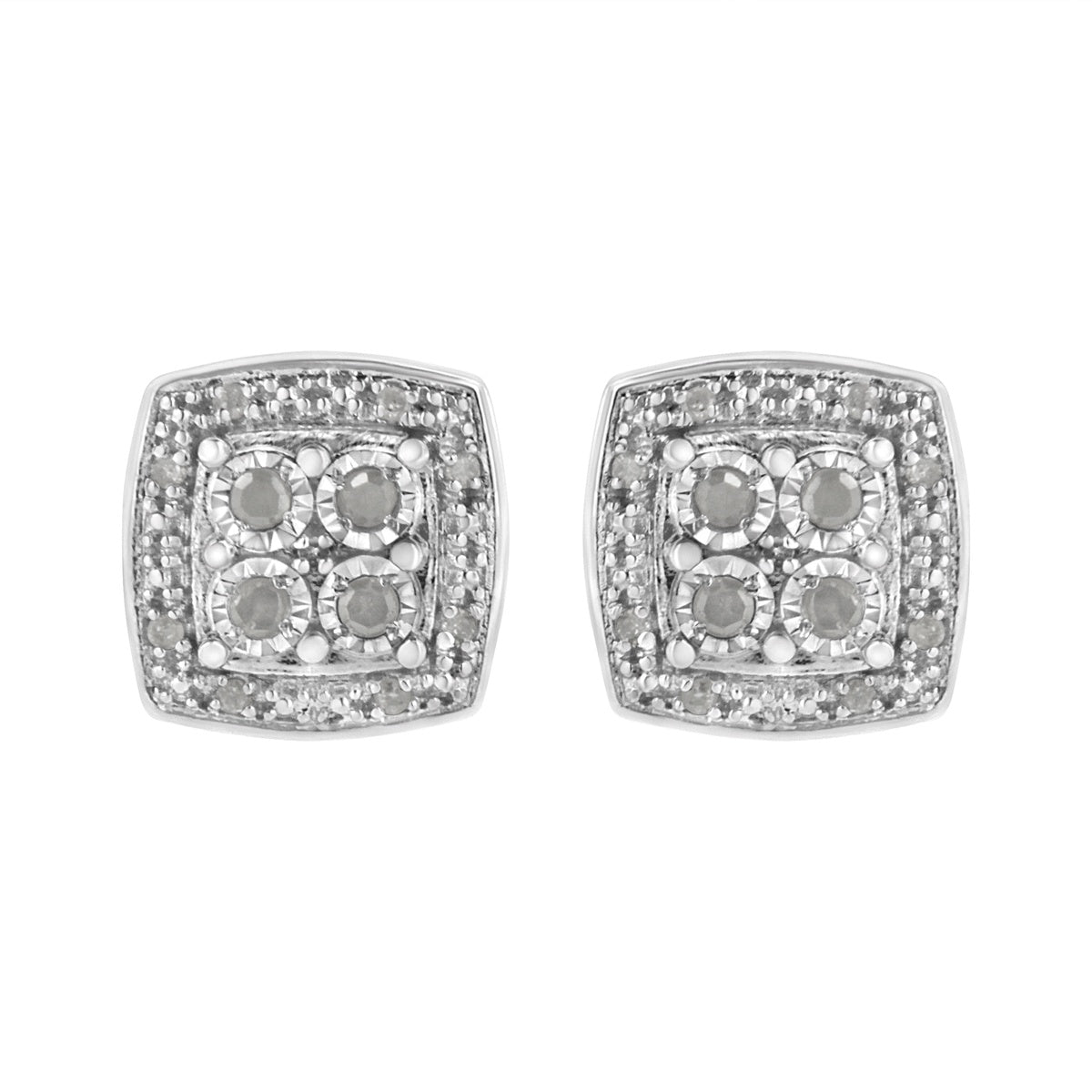  Haus of Brilliance .925 Sterling Silver 1/4 Cttw Round Cut Diamond Square Shape Milgrain Stud Earrings (I-J Color, I3 Clarity) - Default Title - Bonton