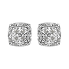 .925 Sterling Silver 1/4 Cttw Round Cut Diamond Square Shape Milgrain Stud Earrings (I-J Color, I3 Clarity)