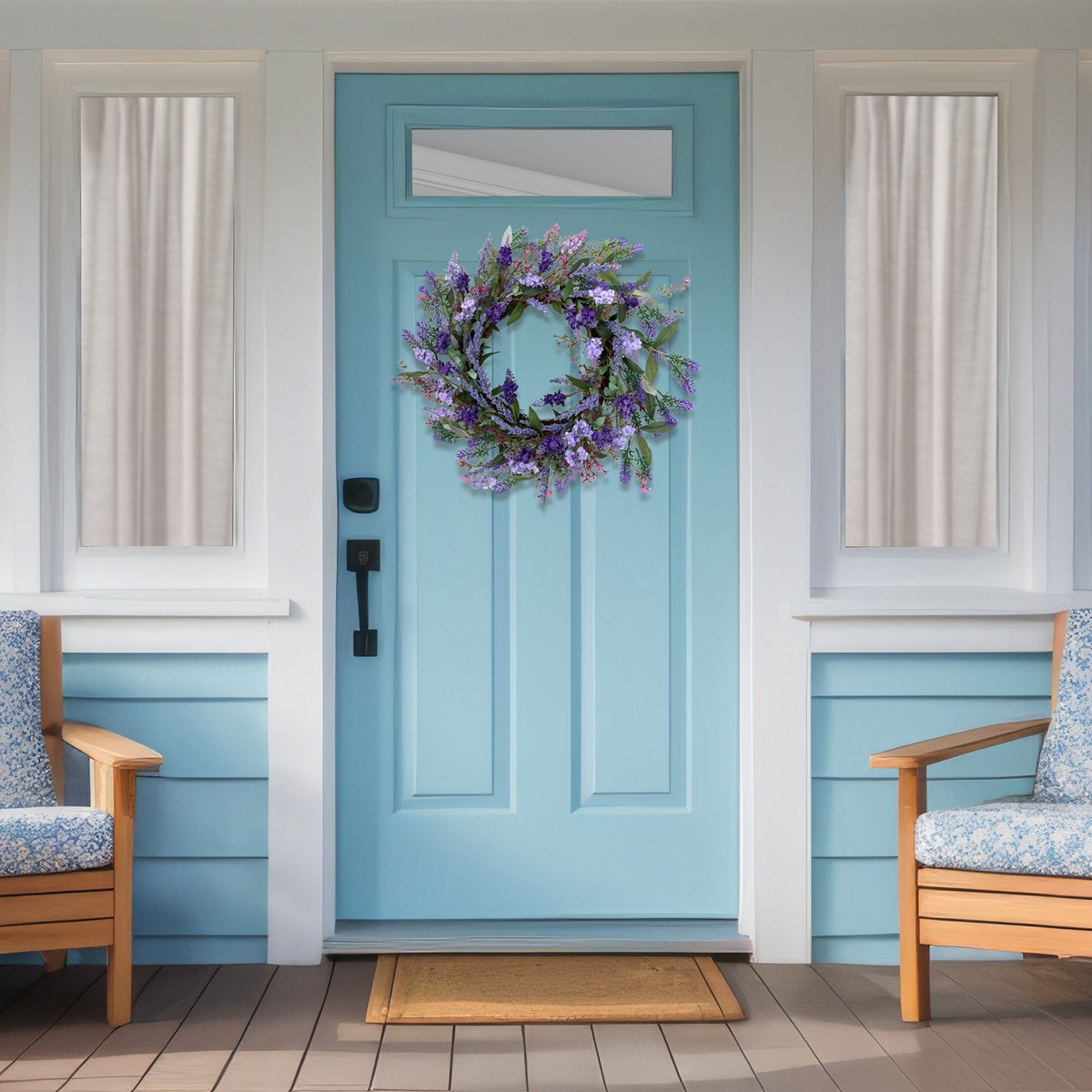  Northlight Lavender Artificial Spring Floral Wreath  Purple and Green - 18-Inch - Default Title - Bonton