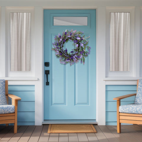 Lavender Artificial Spring Floral Wreath  Purple and Green - 18-Inch