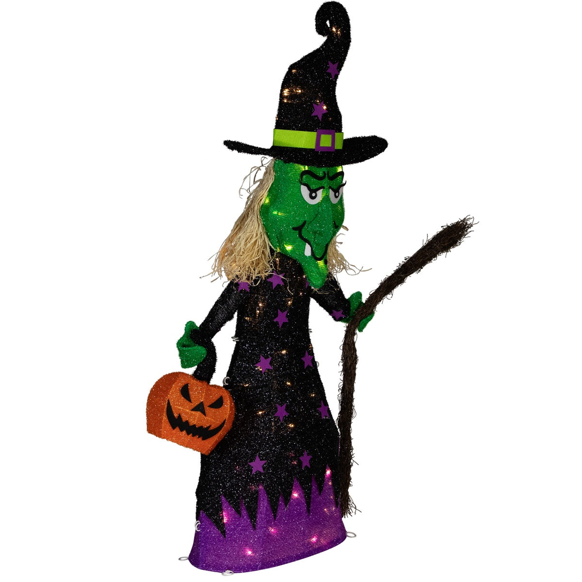  Northlight LED Lighted Witch With Broom Outdoor Halloween Decoration - 39