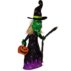 LED Lighted Witch With Broom Outdoor Halloween Decoration - 39"  - Clear Lights