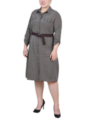 Plus Size 3/4 Roll Tab Sleeve Shirtdress