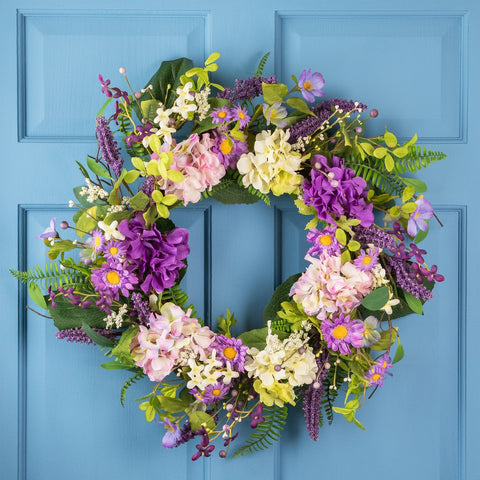 Hydrangea and Foliage Spring Floral Twig Wreath  Purple 26"