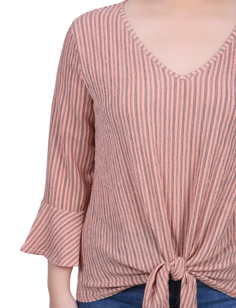  NY Collection Petite 3/4 Bell Sleeve Textured Knit Top - Avocado - Bonton