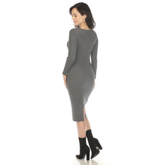 Women's Long Sleeve Rib Midi Sweater Dress