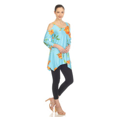 Women's Floral Printed Cold Shoulder Tunic