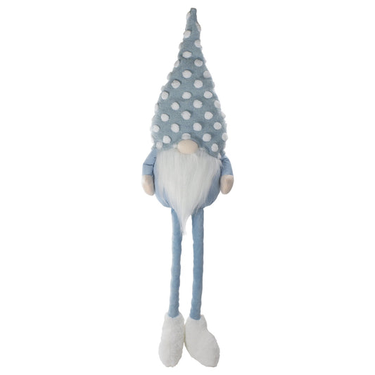 Sitting Spring Gnome Figure With a Pointy Polka Dot Hat - 34" - Blue and White