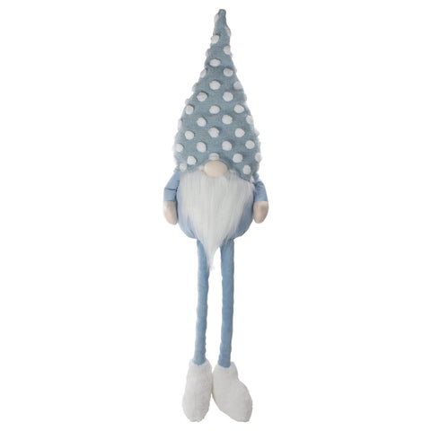 Sitting Spring Gnome Figure With a Pointy Polka Dot Hat - 34" - Blue and White