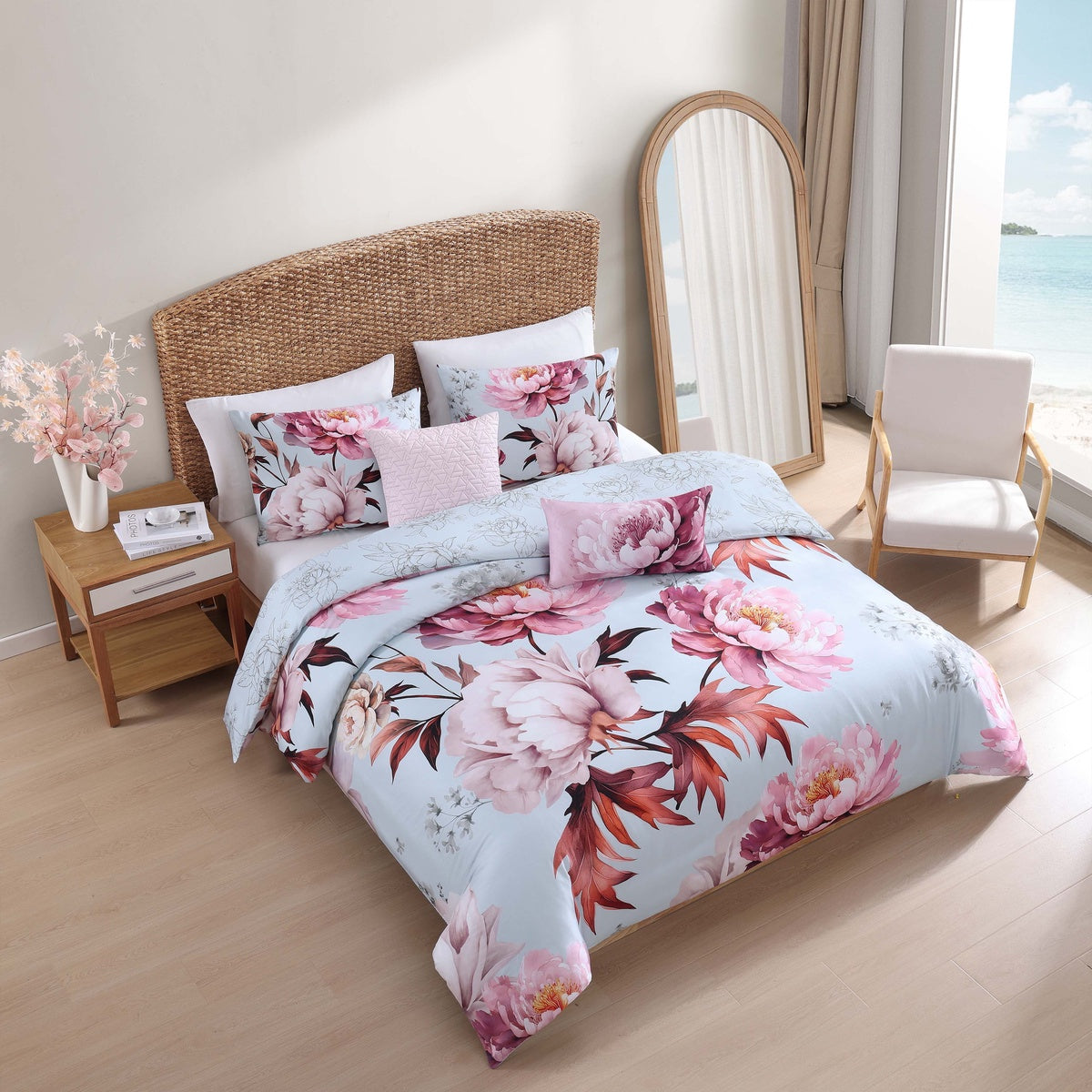  Bebejan Blooming Peonies 5 Piece Reversible Comforter Set - QUEEN - Bonton