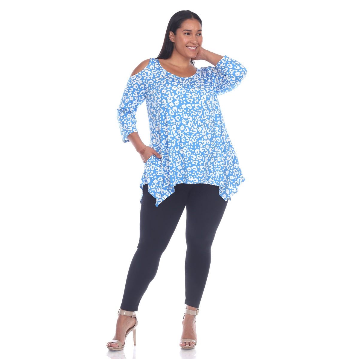  White Mark Plus Size Leopard Cold Shoulder Tunic - 1X - Bonton