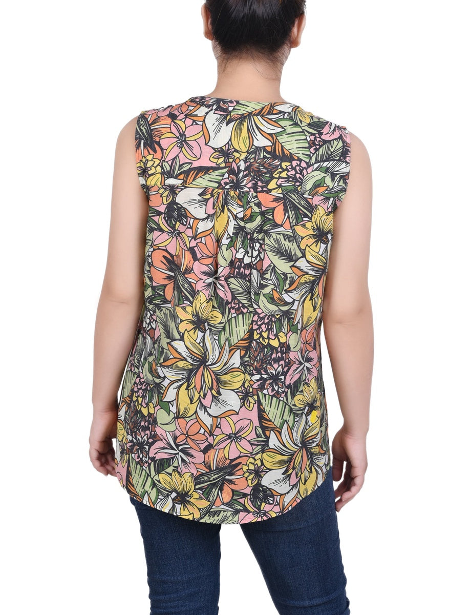  NY Collection Petite Sleeveless Pintucked Blouse - Black Palmdive - Bonton