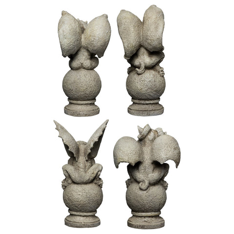 Set of 4 Gargoyles on Pedestals Outdoor Garden Statues 13"