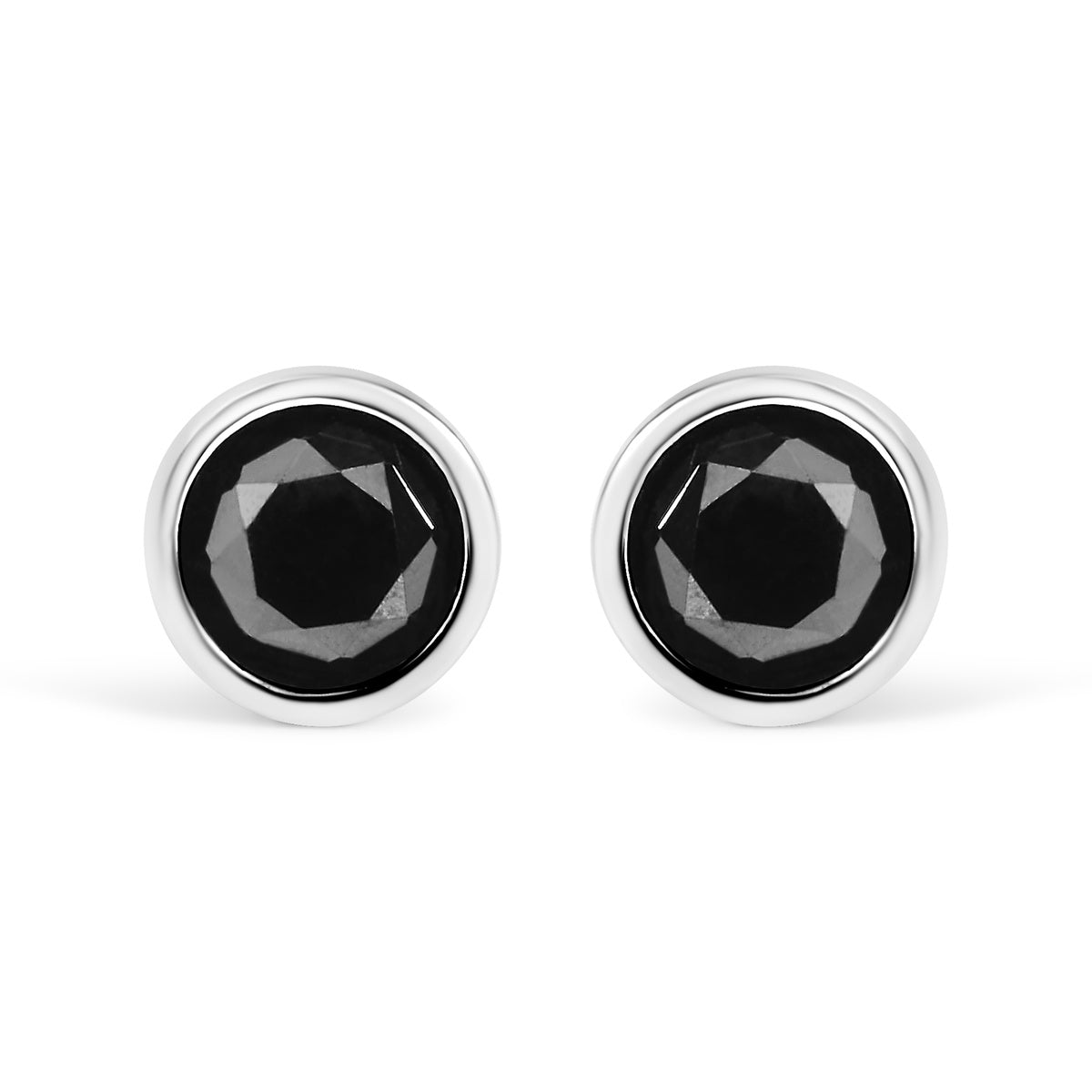  Haus of Brilliance 14K White Gold 3.00 Cttw Round Brilliant-Cut Black Diamond Bezel-Set Stud Earrings With Screw Backs (Fancy Color-Enhanced, I2-I3 Clarity) - 3 - Bonton