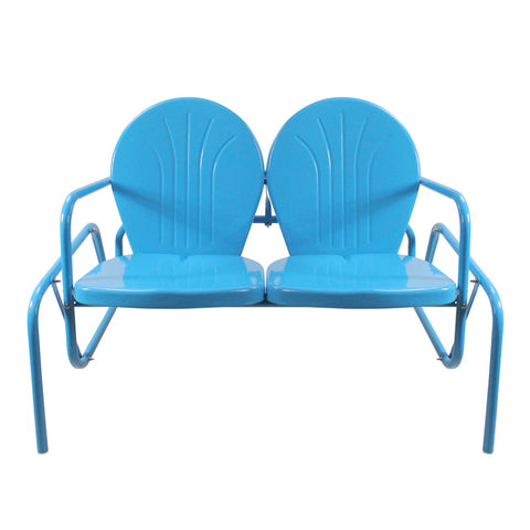 2-Person Outdoor Retro Metal Tulip Double Glider Patio Chair  Turquoise Blue