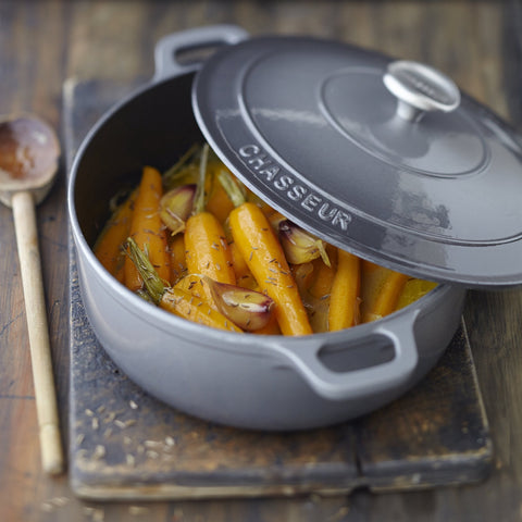 French Enameled Cast Iron Round Dutch Oven, 6.25-Quart, Caviar Grey