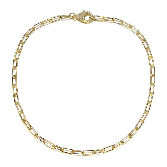 14k Gold Plated Cubic Zirconia Pave Clasp Paperclip Link Necklace