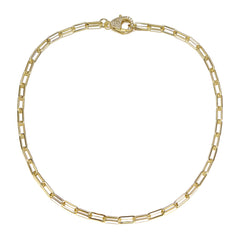 14k Gold Plated Cubic Zirconia Pave Clasp Paperclip Link Necklace