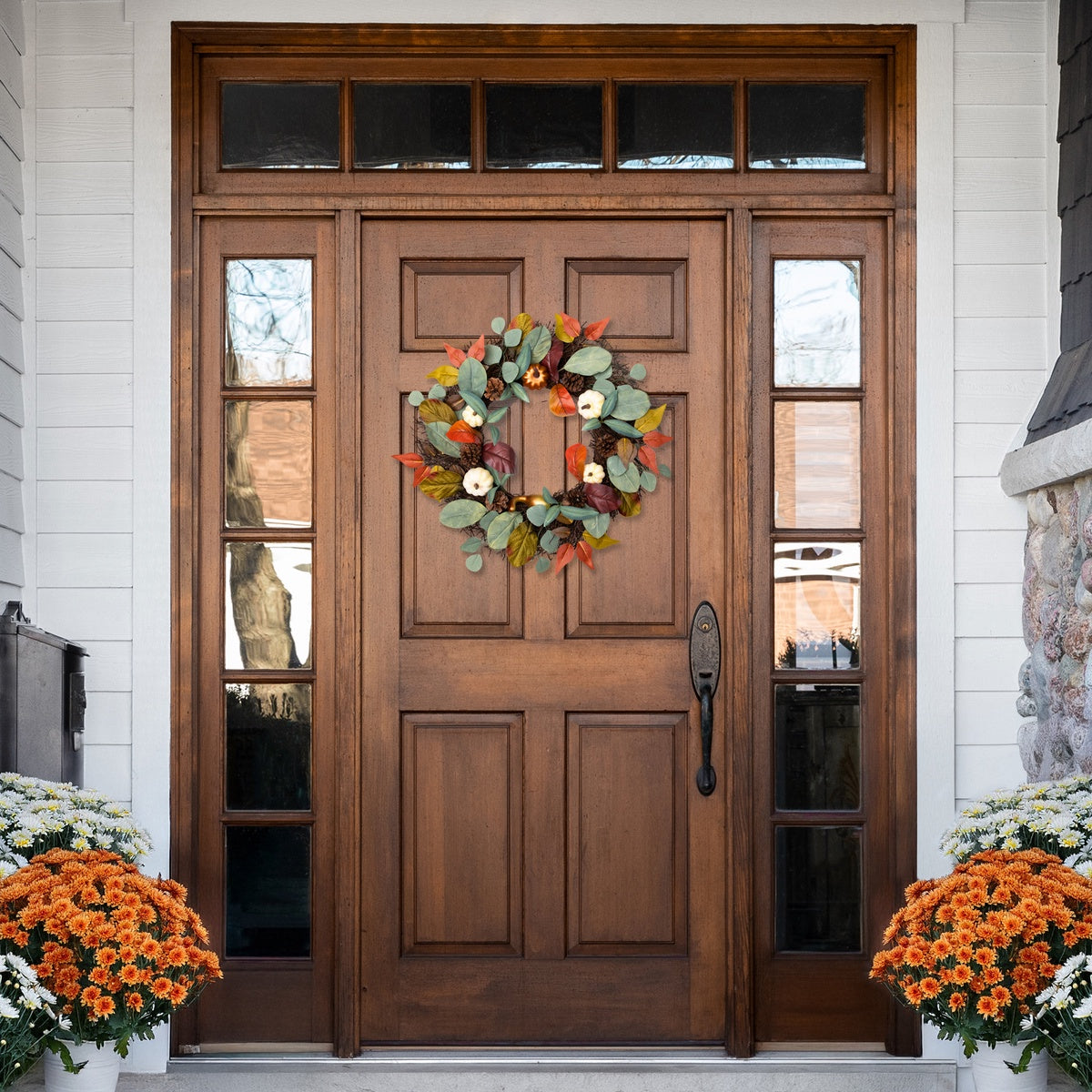  Northlight Pumpkin  Pinecone  and Gourd Artificial Fall Harvest Wreath  24-Inch  Unlit - Default Title - Bonton