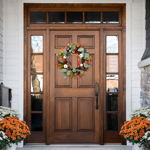 Pumpkin  Pinecone  and Gourd Artificial Fall Harvest Wreath  24-Inch  Unlit