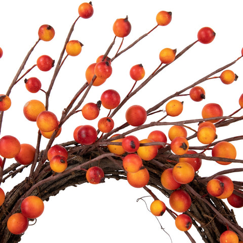 Orange Berries and Twig Artificial Fall Harvest Wreath 14- Inch  Unlit