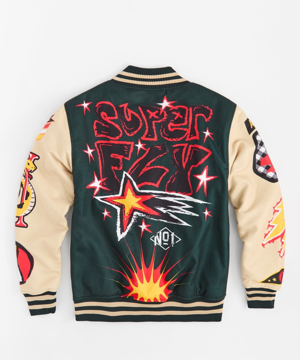  Reason Clothing Super Fly Chenille Patched Varsity Jacket - Green - GREEN - Bonton